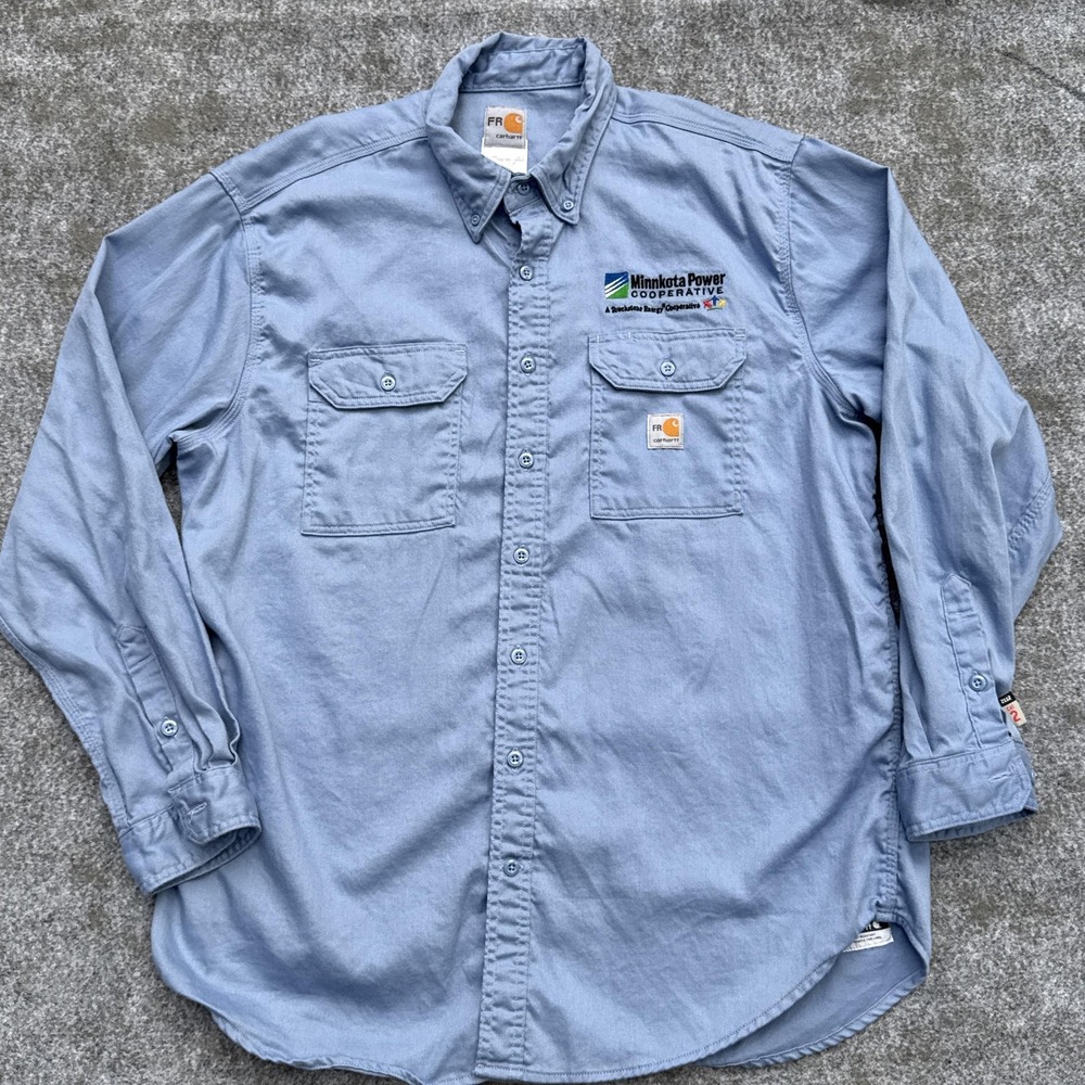 Carhartt Shirt Mens XL Blue Flame Resistant FRS003 465 Work Utility CAT 2 Button